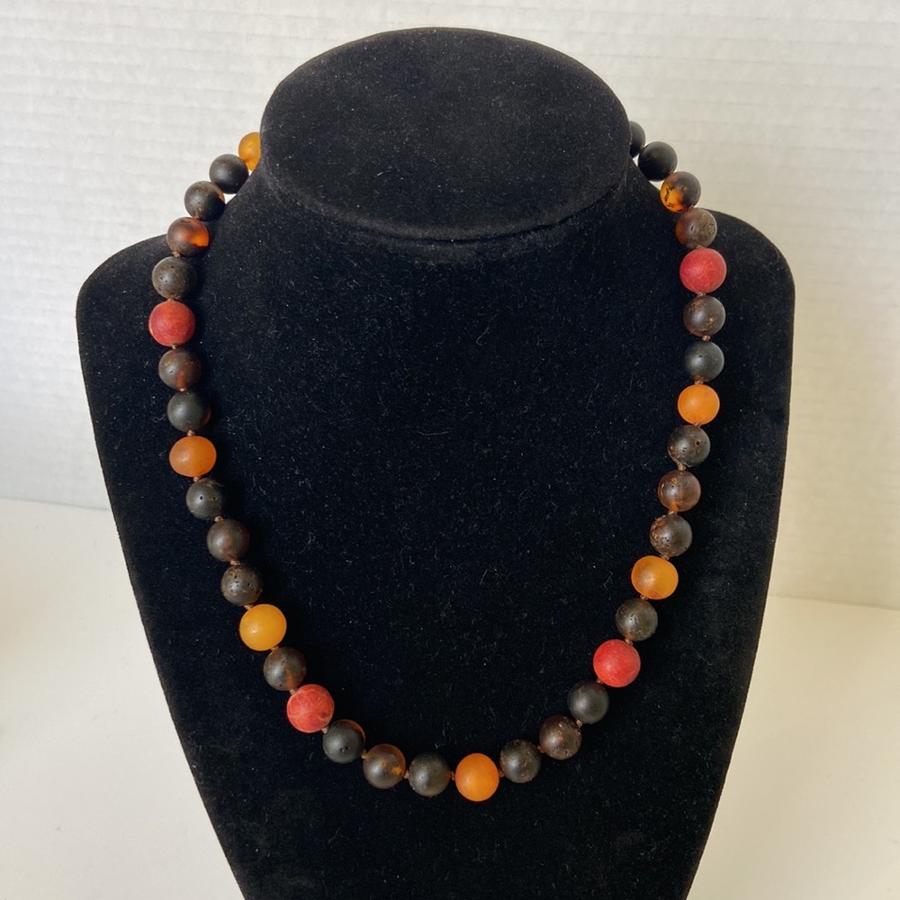 Round Raw Amber Lava Beads Necklace
